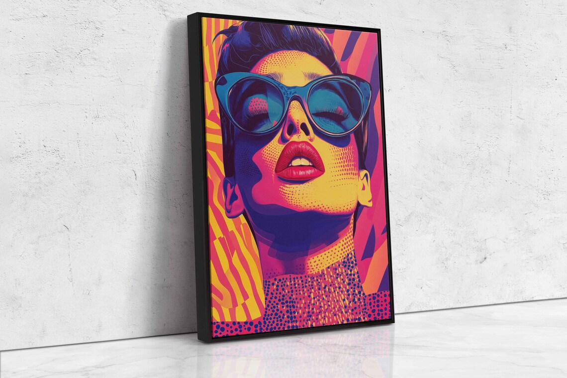 Neon Pop Art Woman With Sunglasses Halftone Portrait Art Poster - Image 4
