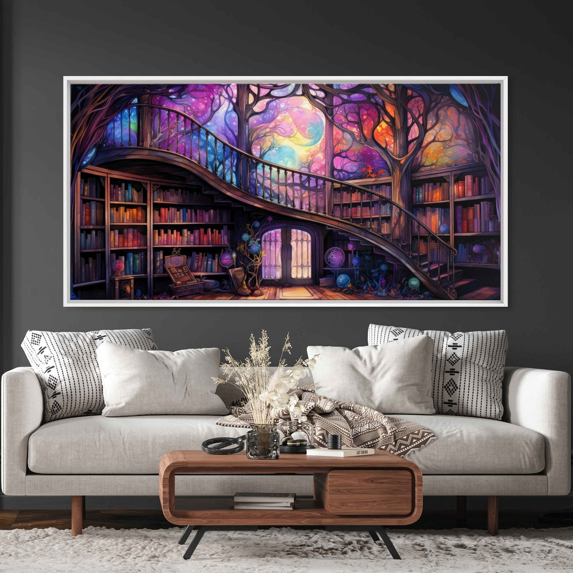 Magical Enchanted Library Tree Of Knowledge Fantasy Art Wall Art Print Ready To Hang Reading Nook - Image 2