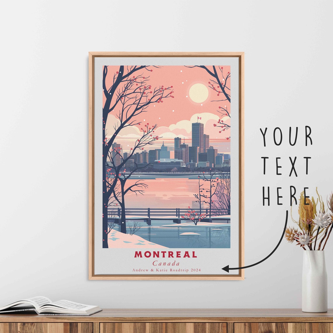 Montreal Canada Winter Skyline River Sunset Snow Scene Poster - Image 3