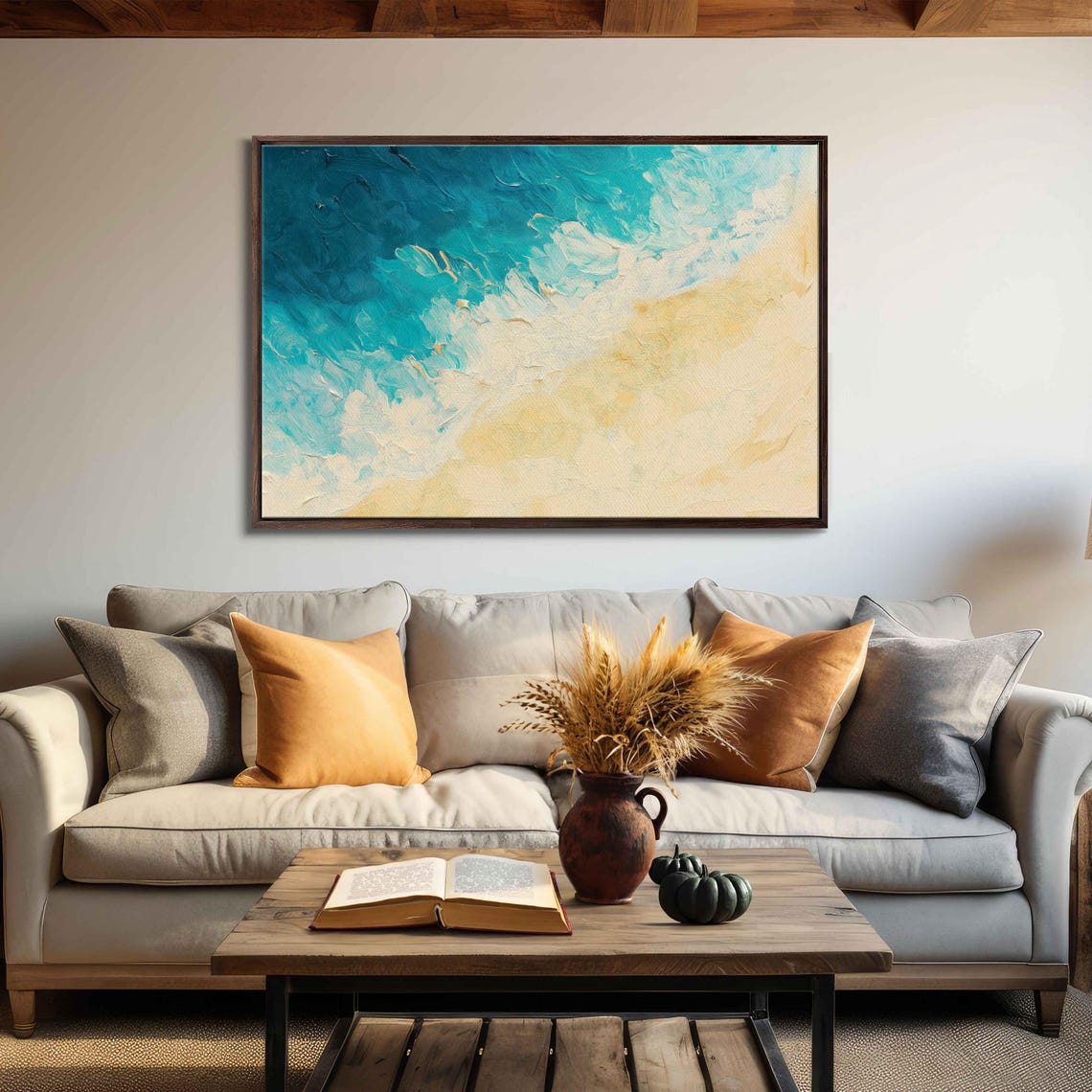 Aerial Beach Turquoise Waves Golden Sand Ocean Coastline Art Poster - Image 3