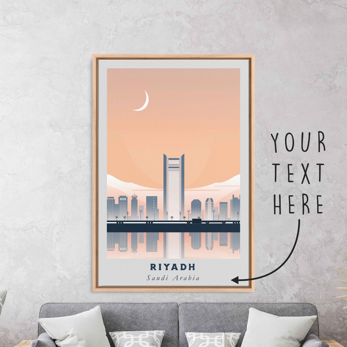 Riyadh Saudi Arabia Kingdom Tower Skyline Crescent Moon Travel Poster