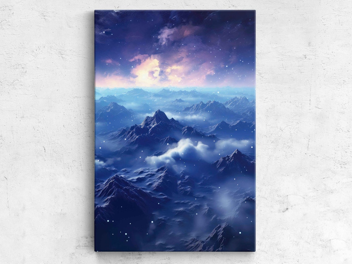 Starry Night Mountains Framed Print Ready To Hang