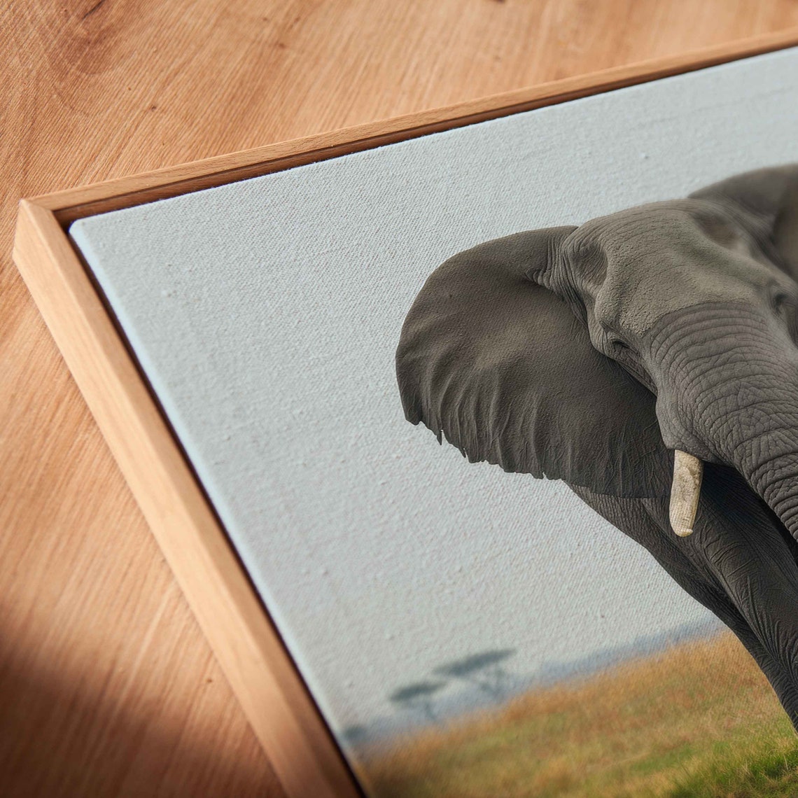 African Elephant With Reflection In Water Wildlife Art Print - Image 2