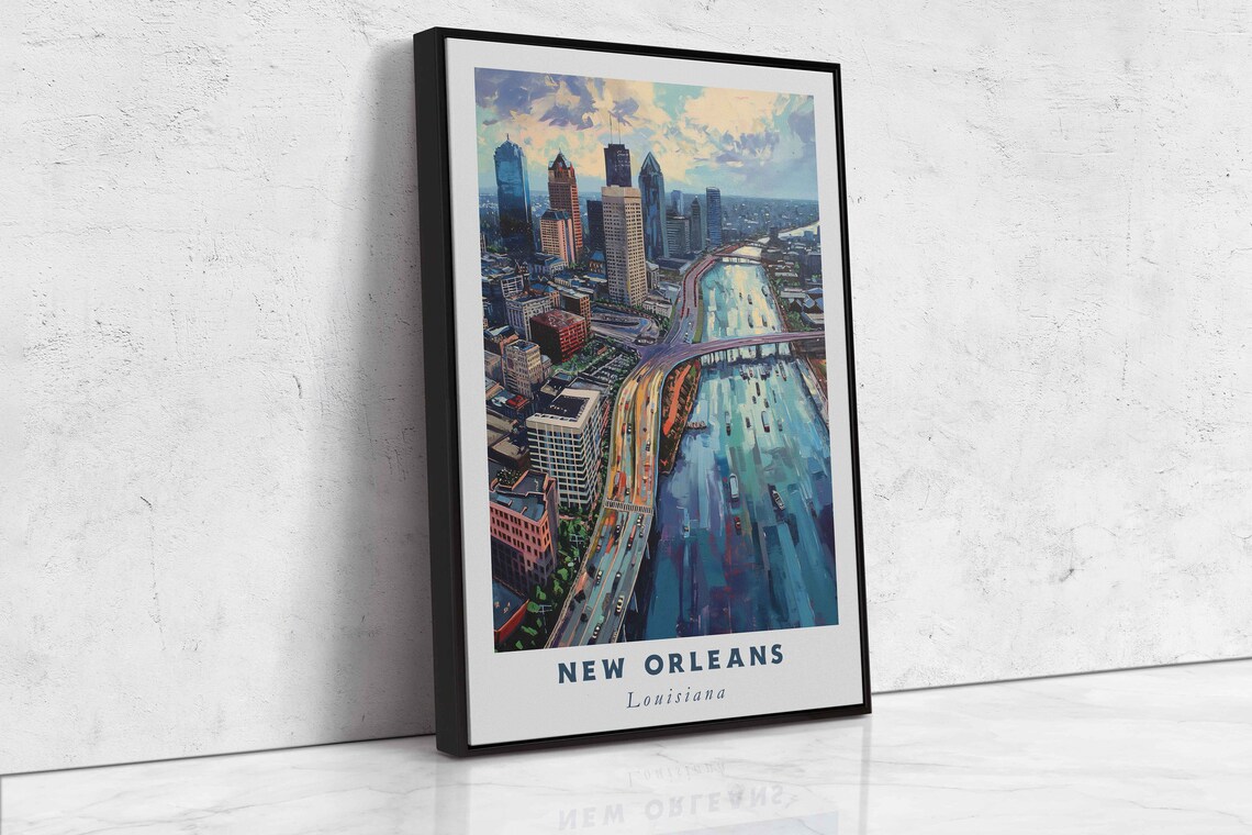 New Orleans Louisiana Downtown Riverfront Aerial Travel Poster - Image 2