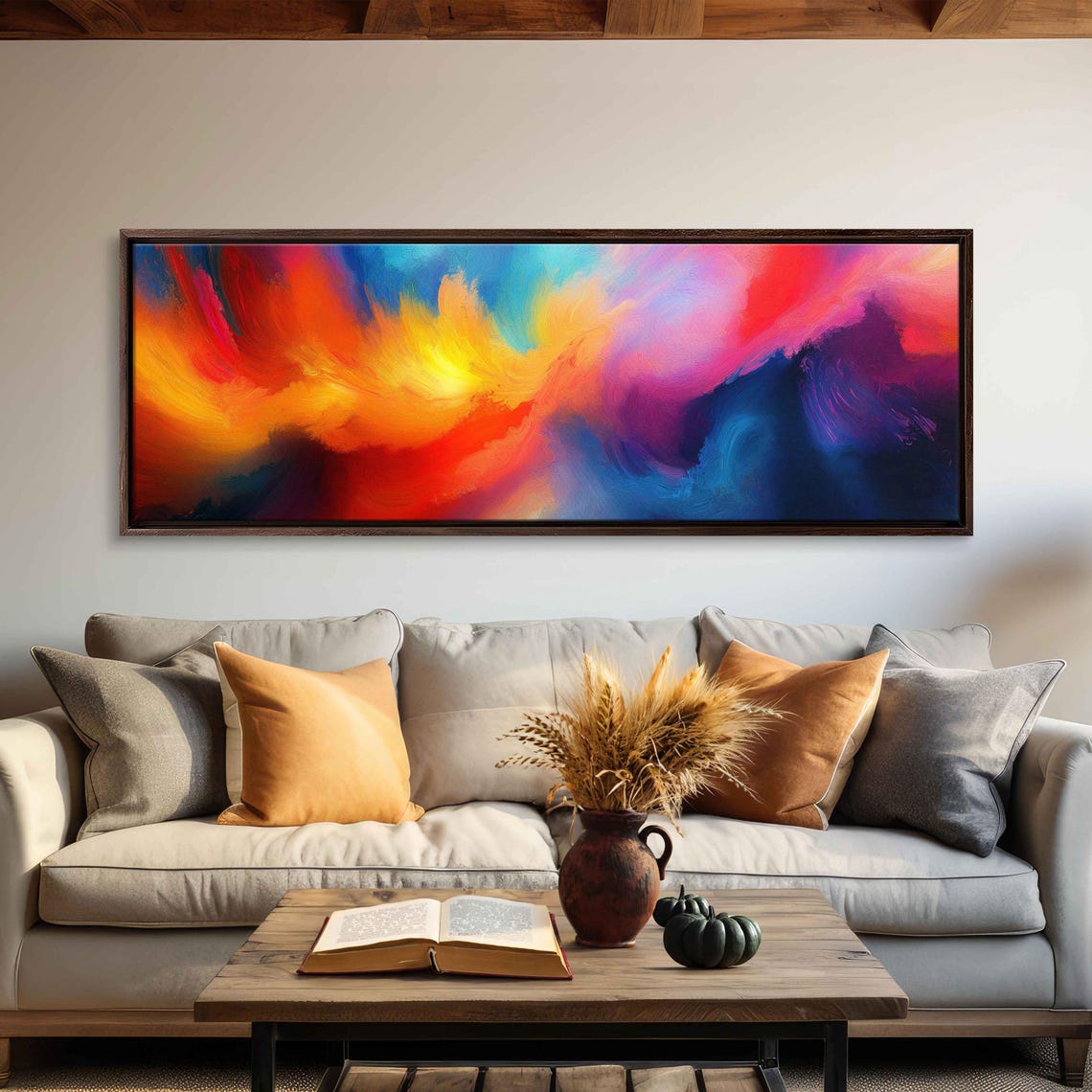 Abstract Colorful Flowing Waves Sunset Sunrise Blend Modern Art Poster