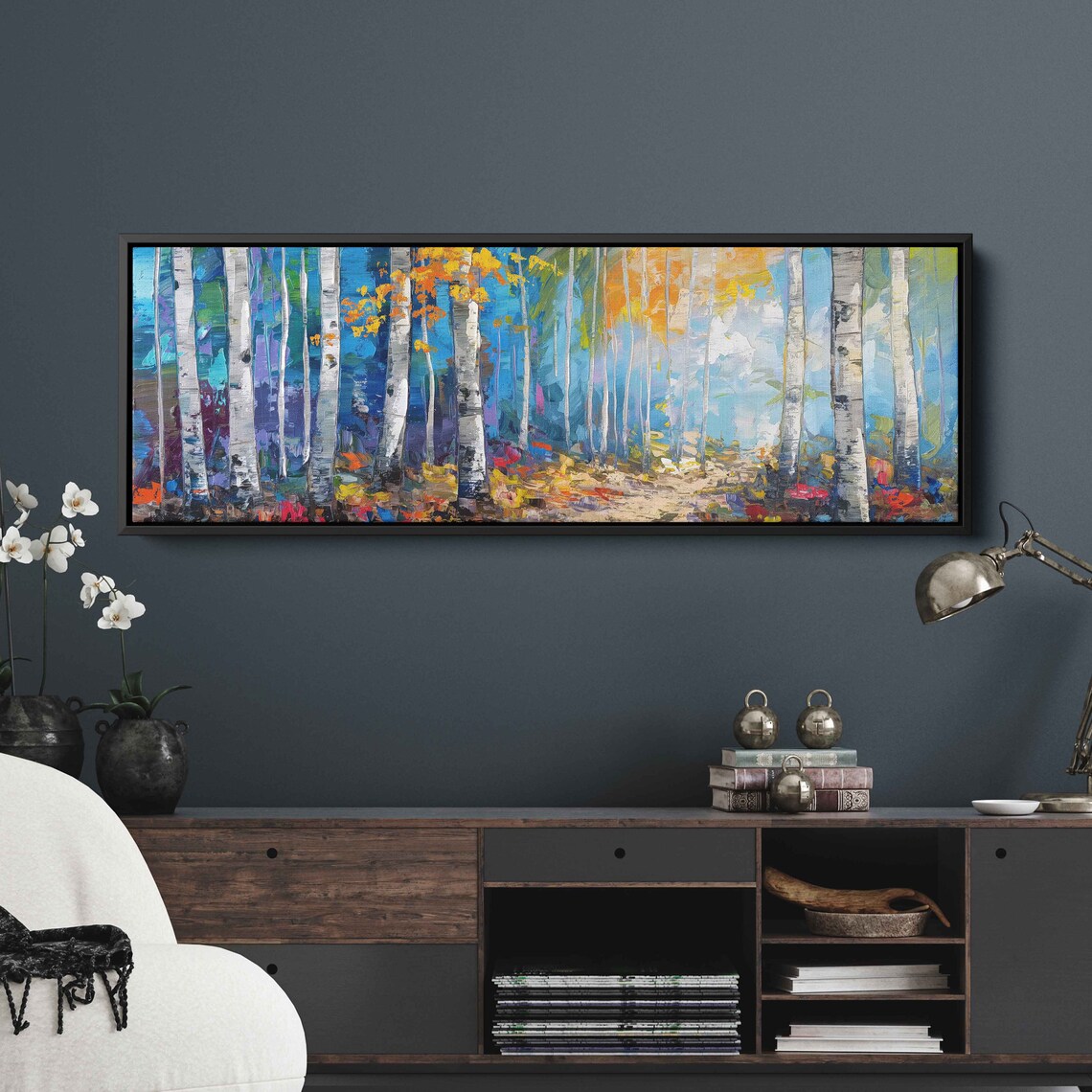 Birch Trees Lined Up Panoramic Acrylic Wall Art Print Impressionist Art Nature Wall Art Ready To Hang - Image 3