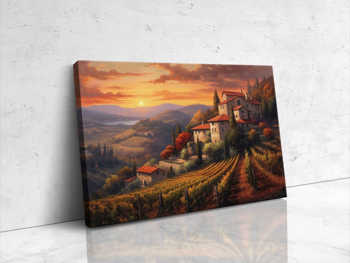 Italian Village Vineyards Sunset Acrylic Art Print - Image 4