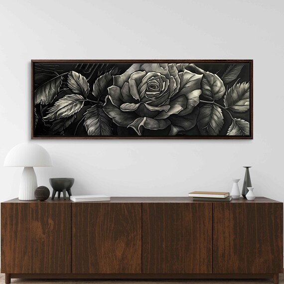 Gothic Black Rose Bloom Monochrome Floral Ink Painting Halloween Poster
