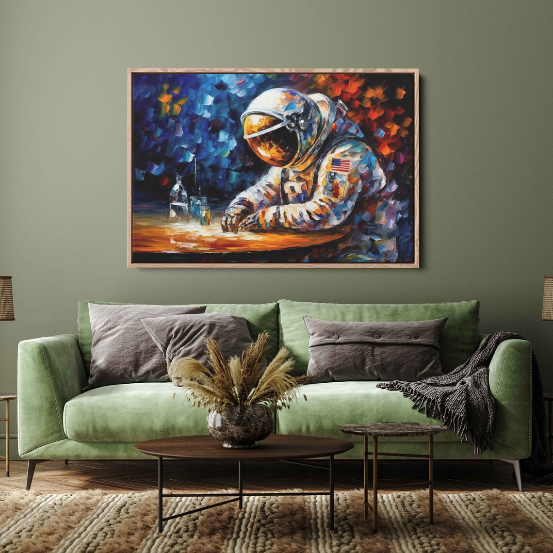 Astronaut At Bar Drinks Moody Colorful Palette Knife Oil Painting Art Print - Image 3