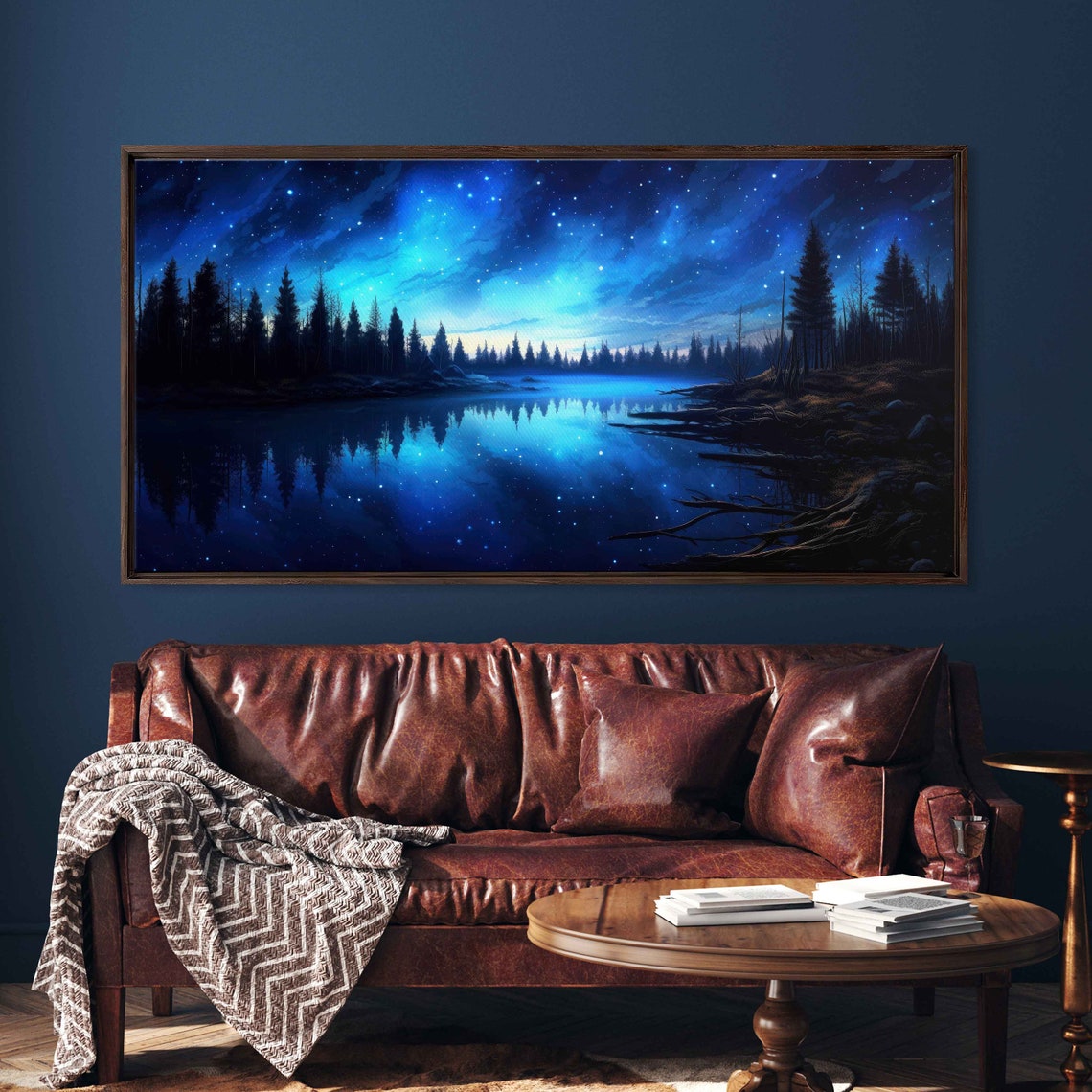 Starry Night Sky Milky Way Lake Reflection Pine Forest Night Poster