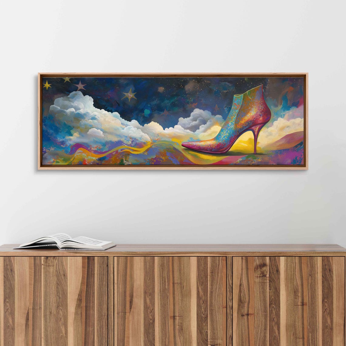 Dancing Animated Shoes Wall Art Print Surreal Psychedelic Style Dreamy Twilight Sky - Image 3