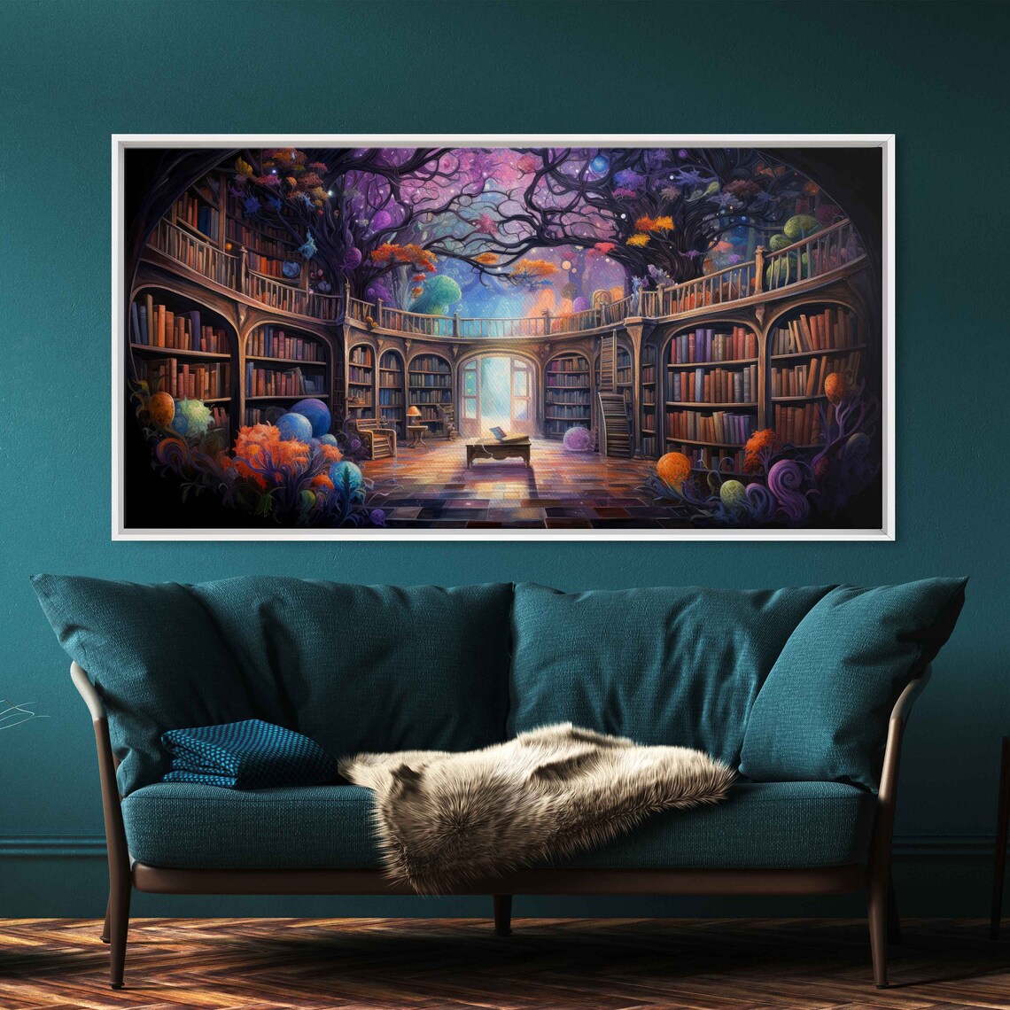 Enchanted Library Tree Of Knowledge Colorful Canopy Round Reading Hall Poster