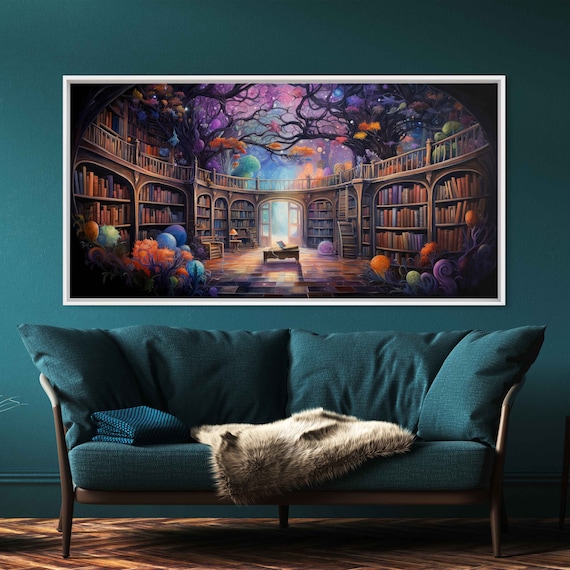 Enchanted Library Tree Of Knowledge Colorful Canopy Round Reading Hall Poster
