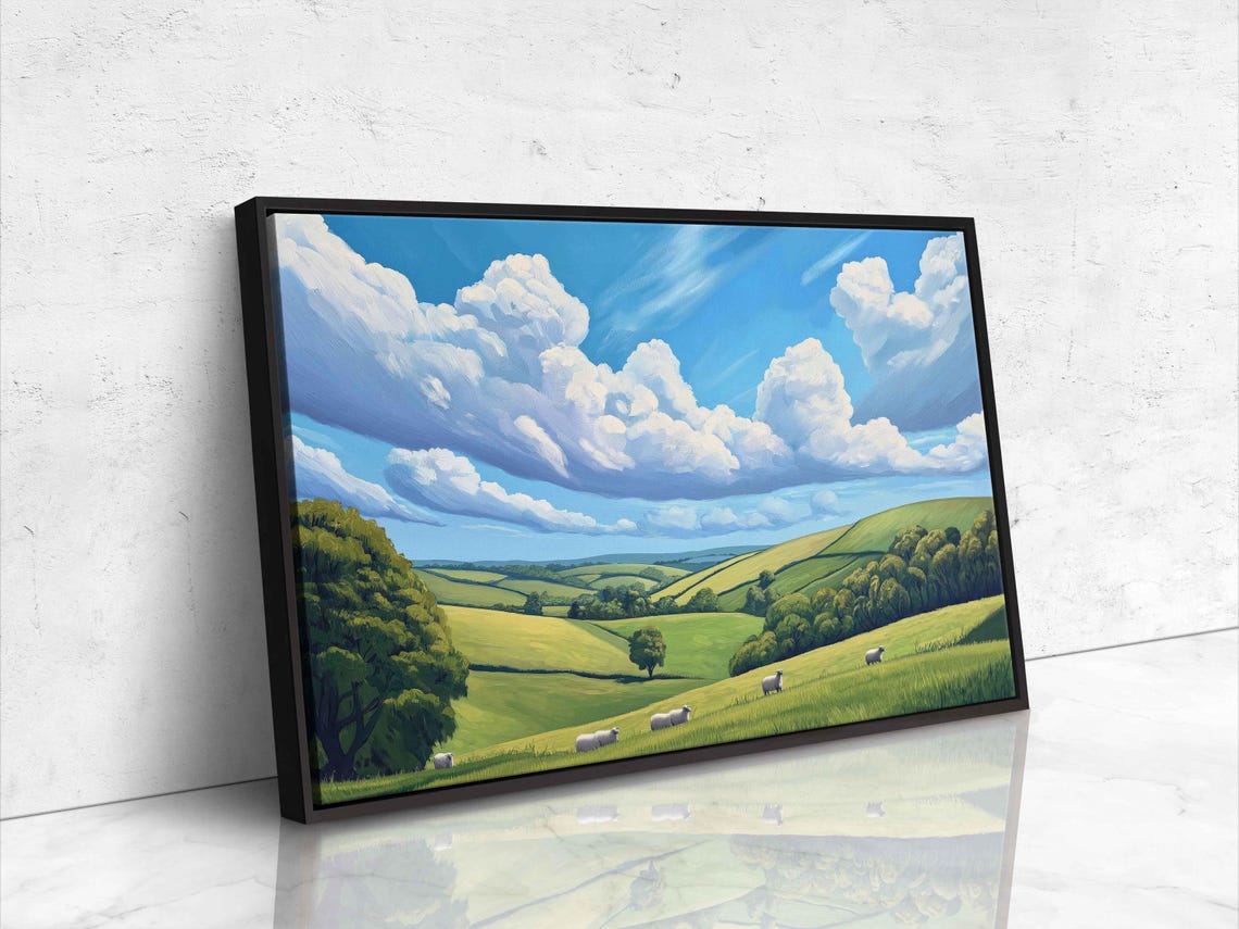 Sheep Grazing On Rolling Green Hills Under Dramatic Clouds Poster - Image 4
