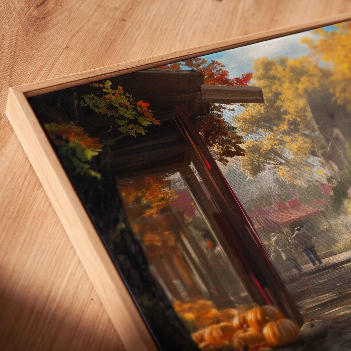 Autumn Farmers Market Cobblestone Street Harvest Stalls Festive Poster - Image 2