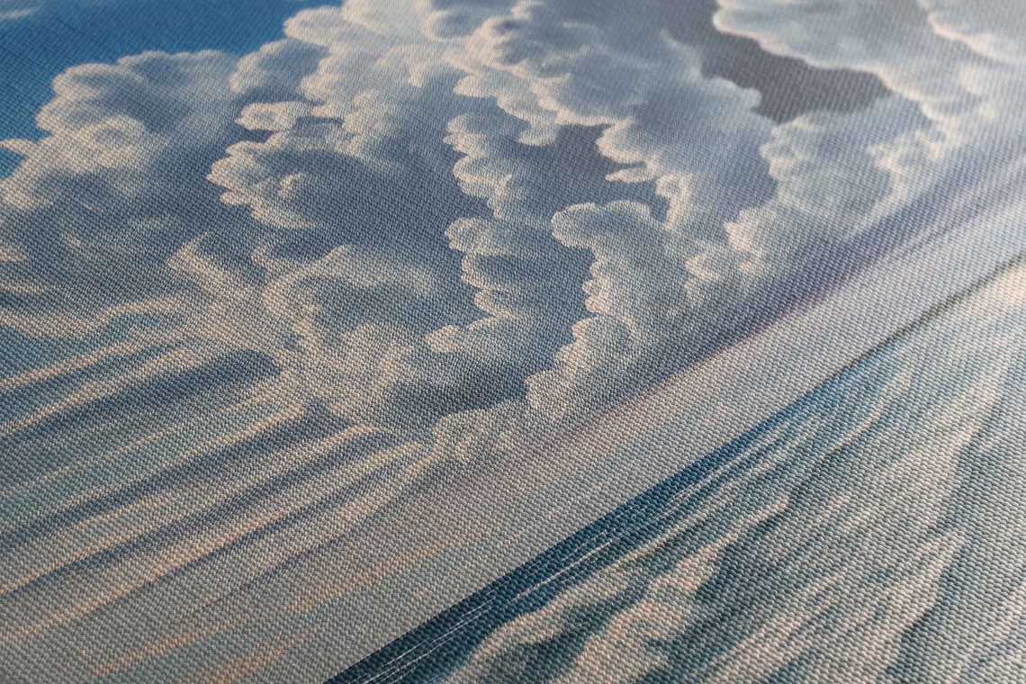 Towering Cumulus Clouds Beach Shore Sandy Footprints Ocean Art Poster - Image 2