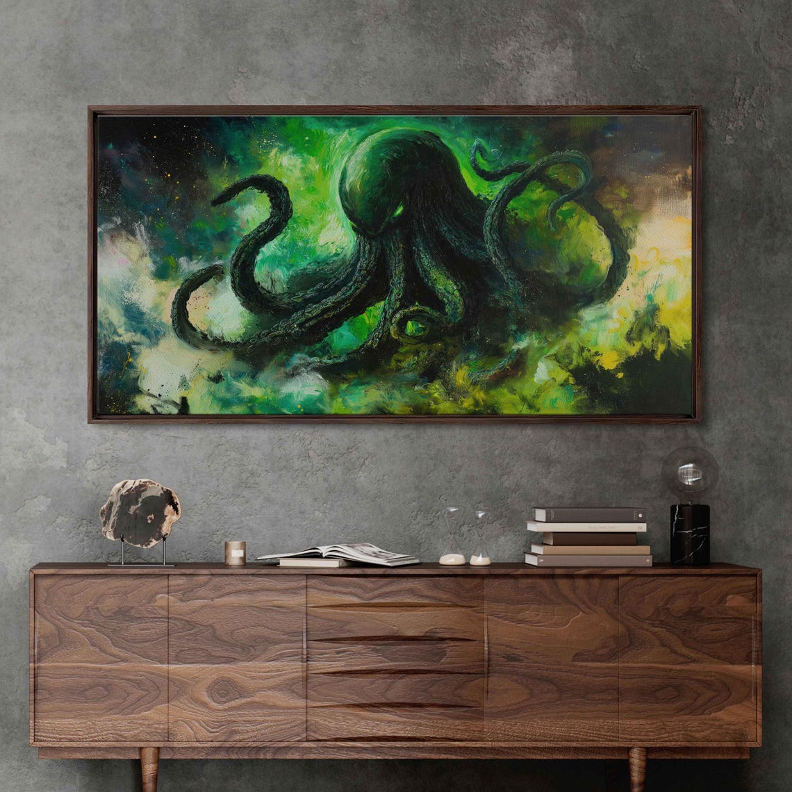 Cthulhu Cosmic Horror Emerging From Green Vortex Dark Oil Poster - Image 3
