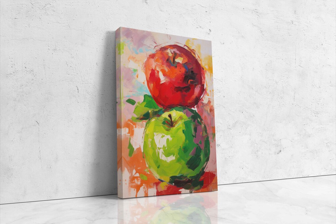 Apples Vintage Oil Painting Gouache Fruit Art Print On Ready To Hang Kitchen Decor - Image 4