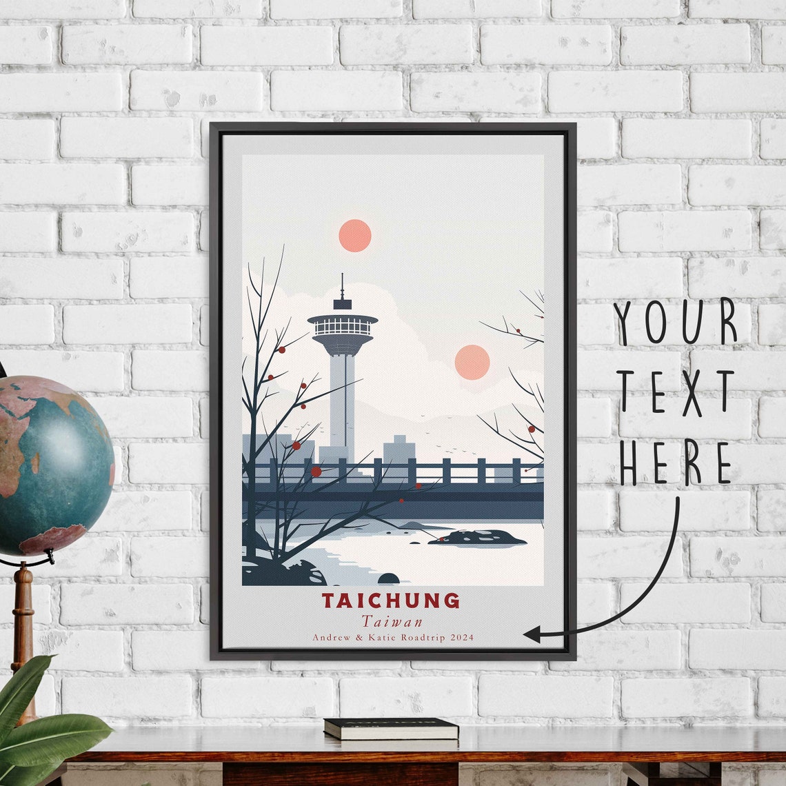 Taichung Taiwan Tower Over Bridge Minimal Winter Scene Travel Poster - Image 3