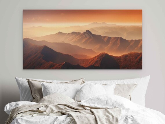 Panoramic Landscape Minimalist Mountains Print On Ready To Hang