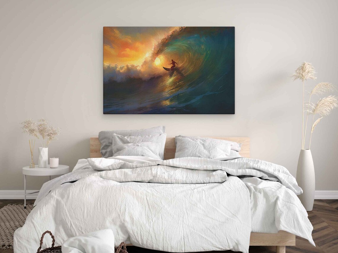 Surfing a Big Wave, Oil Painting Wall Art Print - Image 3