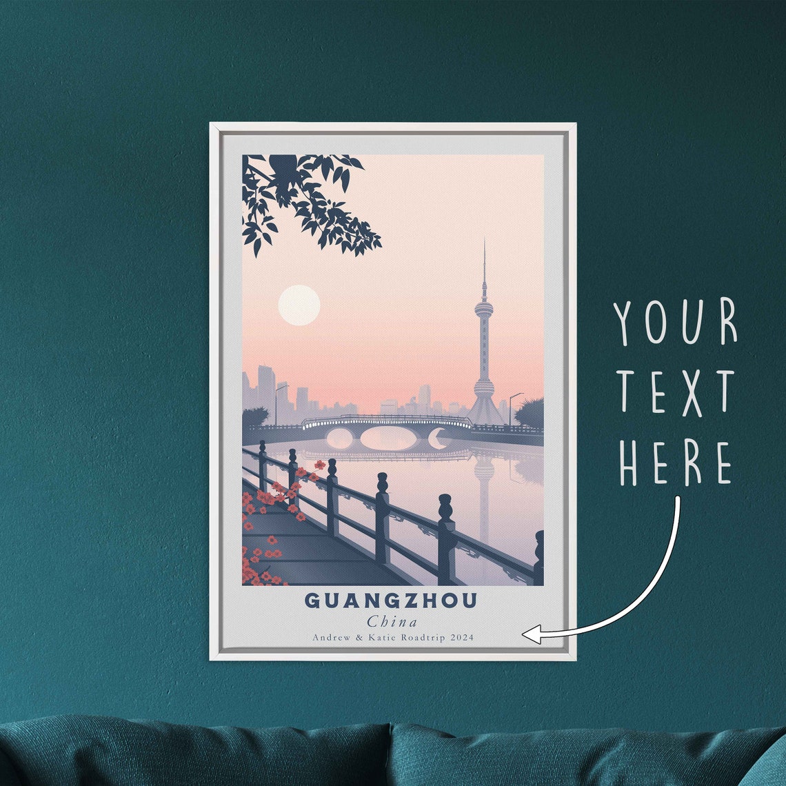 Guangzhou China Canton Tower Riverside Sunset Minimalist Travel Poster - Image 3