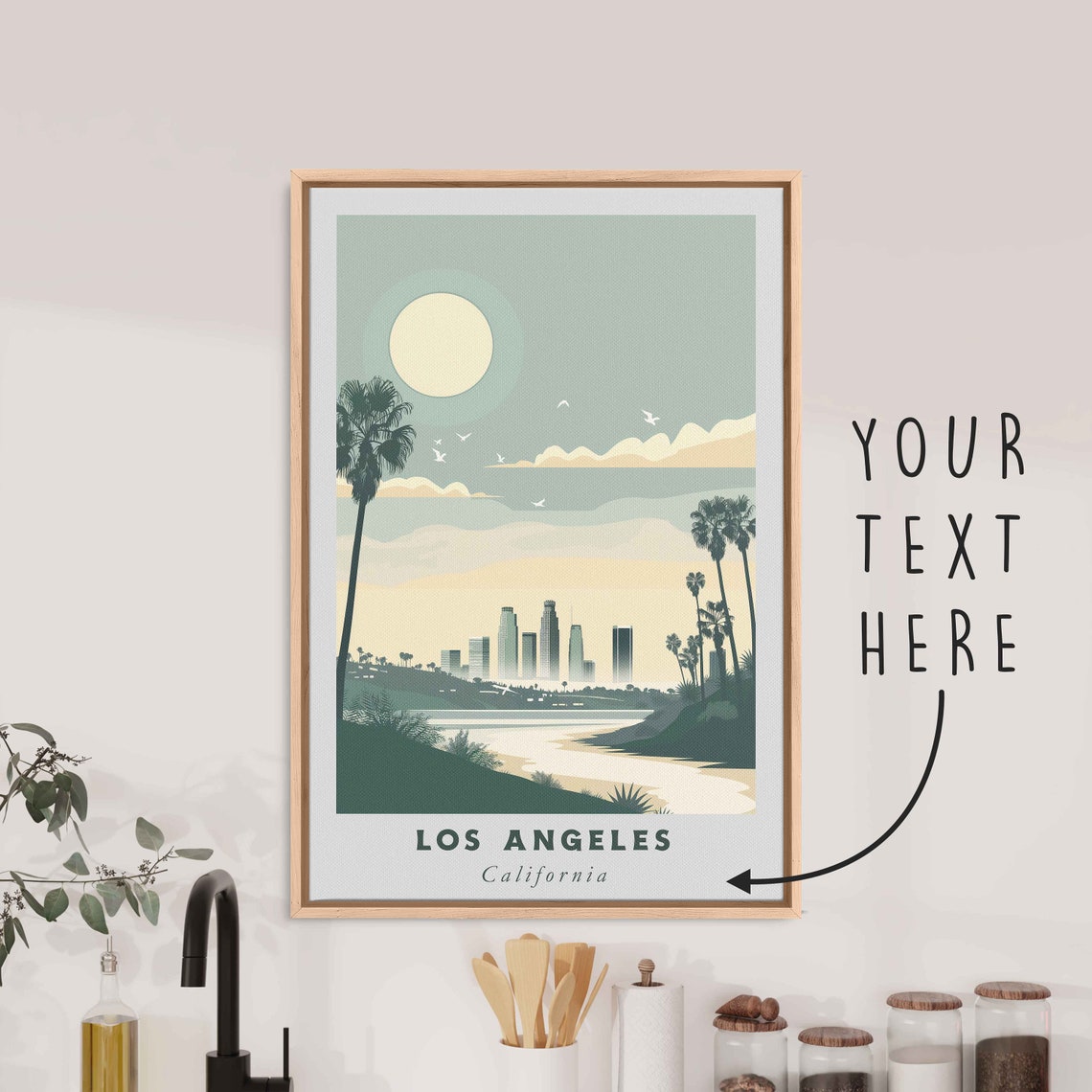 Los Angeles California Downtown Palms Skyline Minimalist Travel Poster