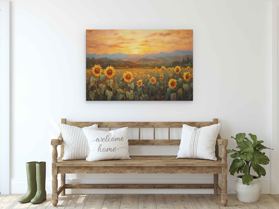 Sunflower Field at Sunset, Impressionist Art Print - Image 2