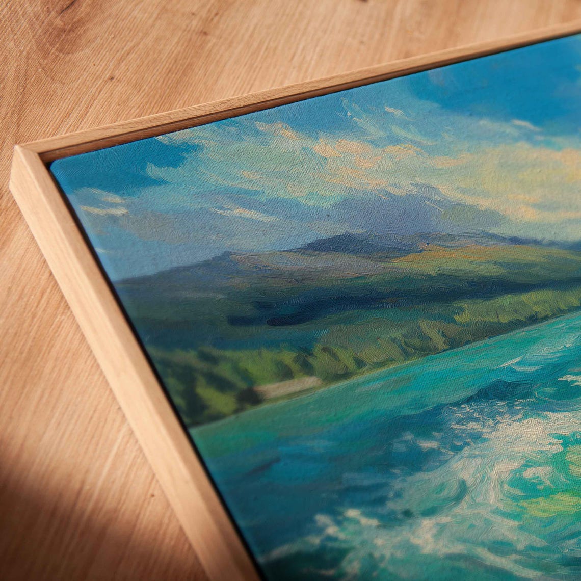 Lone Canoe Turquoise Lake Mountain Waves Scenic Paddling Art Poster - Image 2