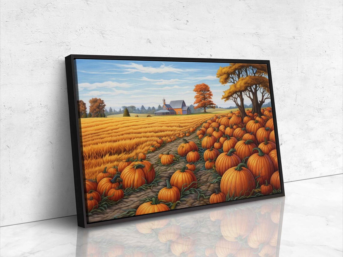 Pumpkin Patch Autumn Farm Barn Golden Wheat Field Harvest Wall Art - Image 4