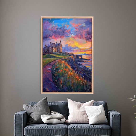 St Andrews Old Course Castle Clubhouse Scotland Impressionist Wall Art Print Gift For Golfer Gift For Him Ready To Hang