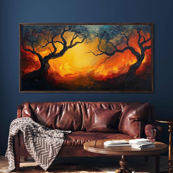 Forest Fire Abstract Wall Art Print Surreal Oil Painting Exaggerated Colors