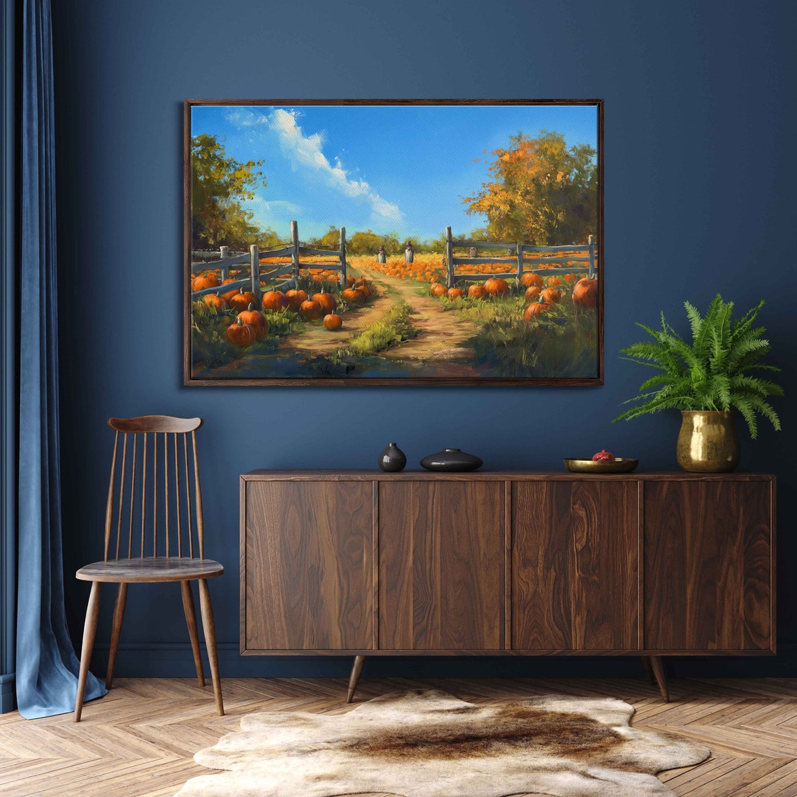 Pumpkin Patch Farm Dirt Path Wooden Gates Bright Autumn Sky Poster - Image 3