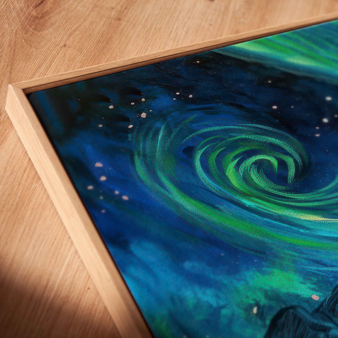 Teal Aurora Borealis Swirls Over Mountain Lake Pastel Horizon Wall Poster - Image 2