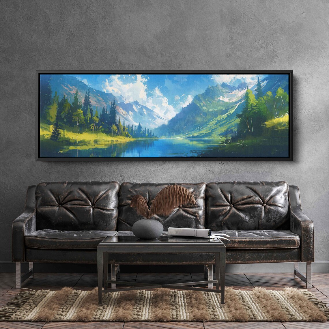 Emerald Mountain Valley Turquoise Lake Bright Impressionist Nature Poster - Image 3