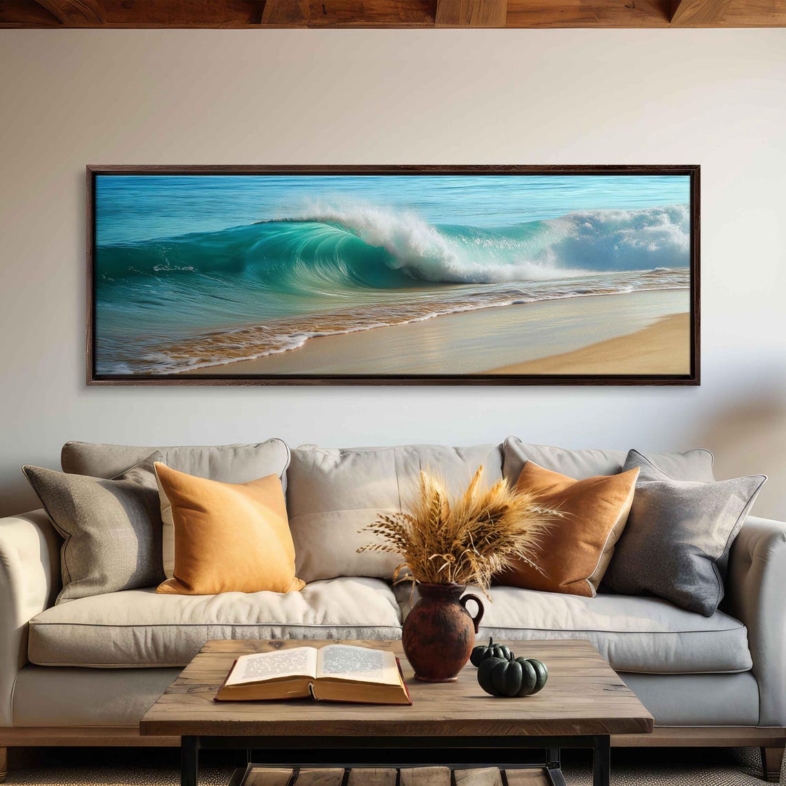 Coastal Surf Break With Sandy White Beach Wall Art Print Gift For Surfer Beach Painting Ocean Art Ready To Hang