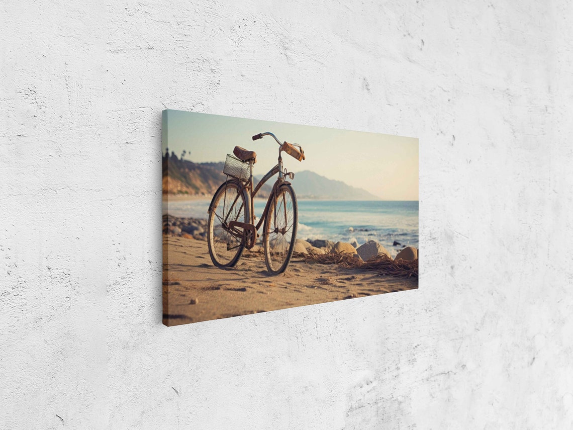 Vintage Bicycle On Sandy Beach Ocean Waves Coastal Travel Poster - Image 4