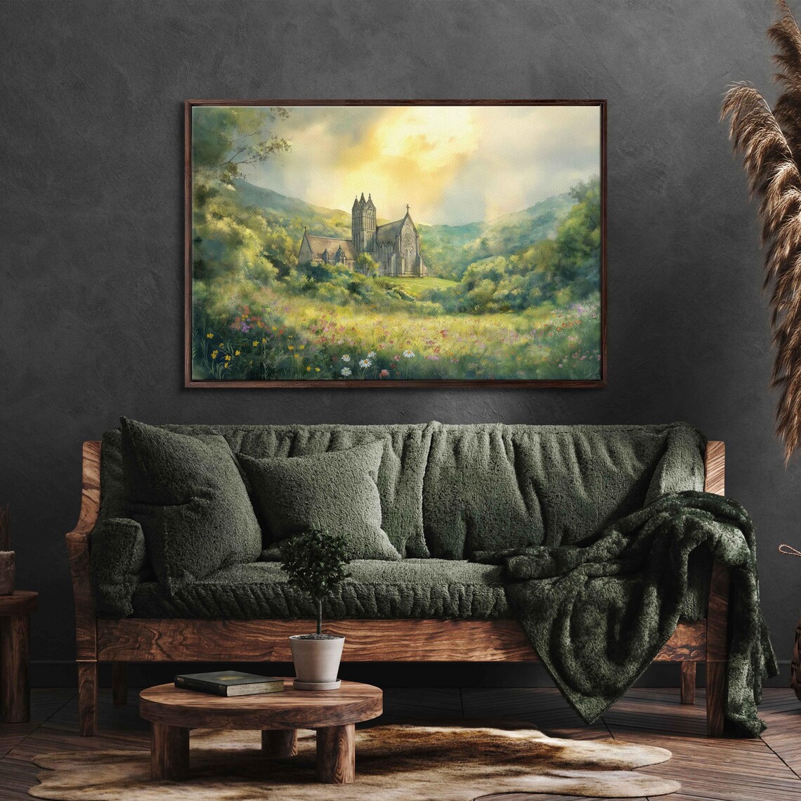 Tranquil Monastery Poster, Serene Watercolor Gothic Architecture