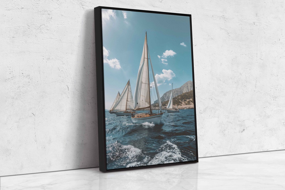 Sailing Regatta Full Sails Rocky Cliffs Crashing Waves Nautical Poster - Image 4