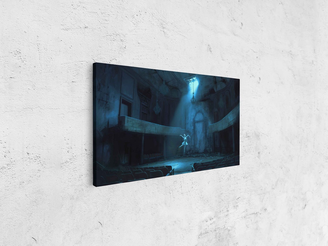 Ghostly Ballerina Dancing In Abandoned Theater Moonbeam Wall Art - Image 4