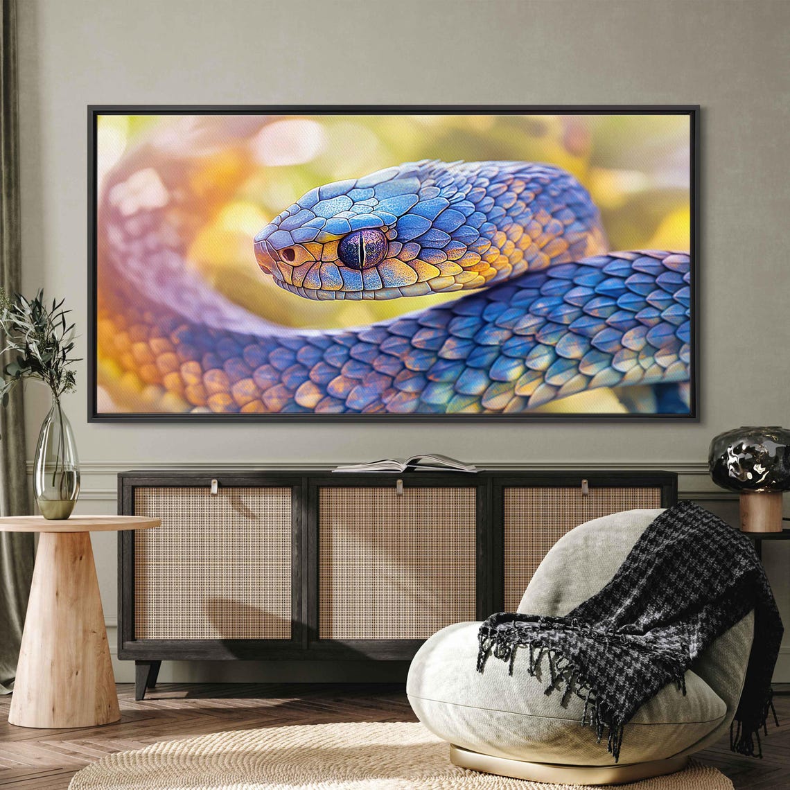 Blue Snake Scales Macro Vivid Sapphire Coiled Reptile Closeup Poster