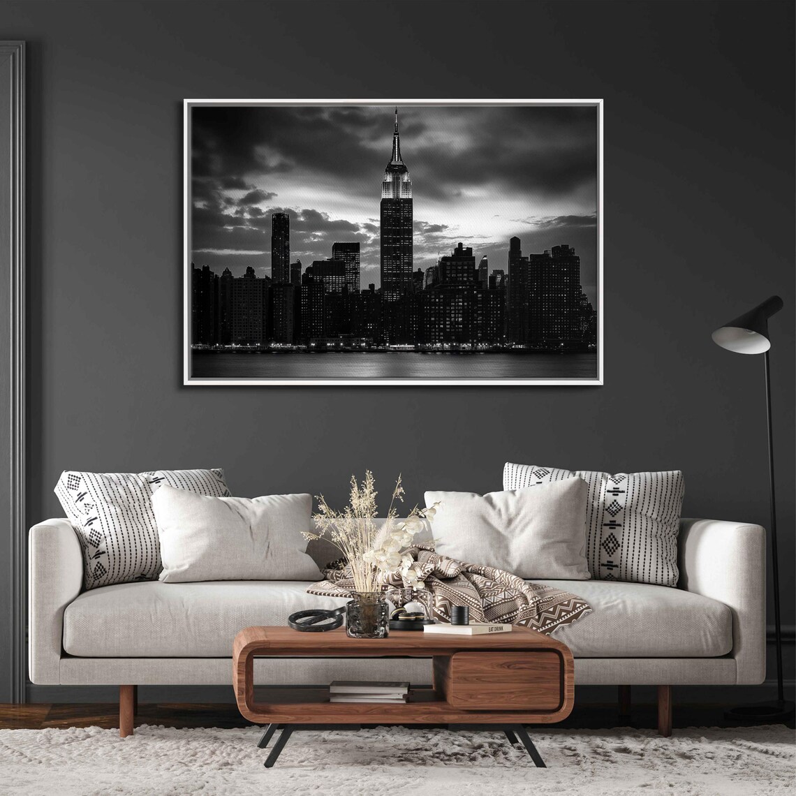 Urban Skyline, Black And White Dusk City Lights