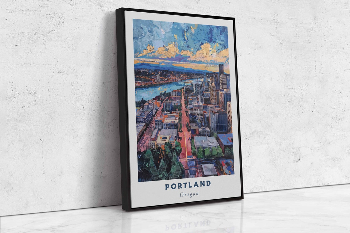 Portland Oregon Sunset River City Skyline Golden Clouds Travel Poster - Image 2