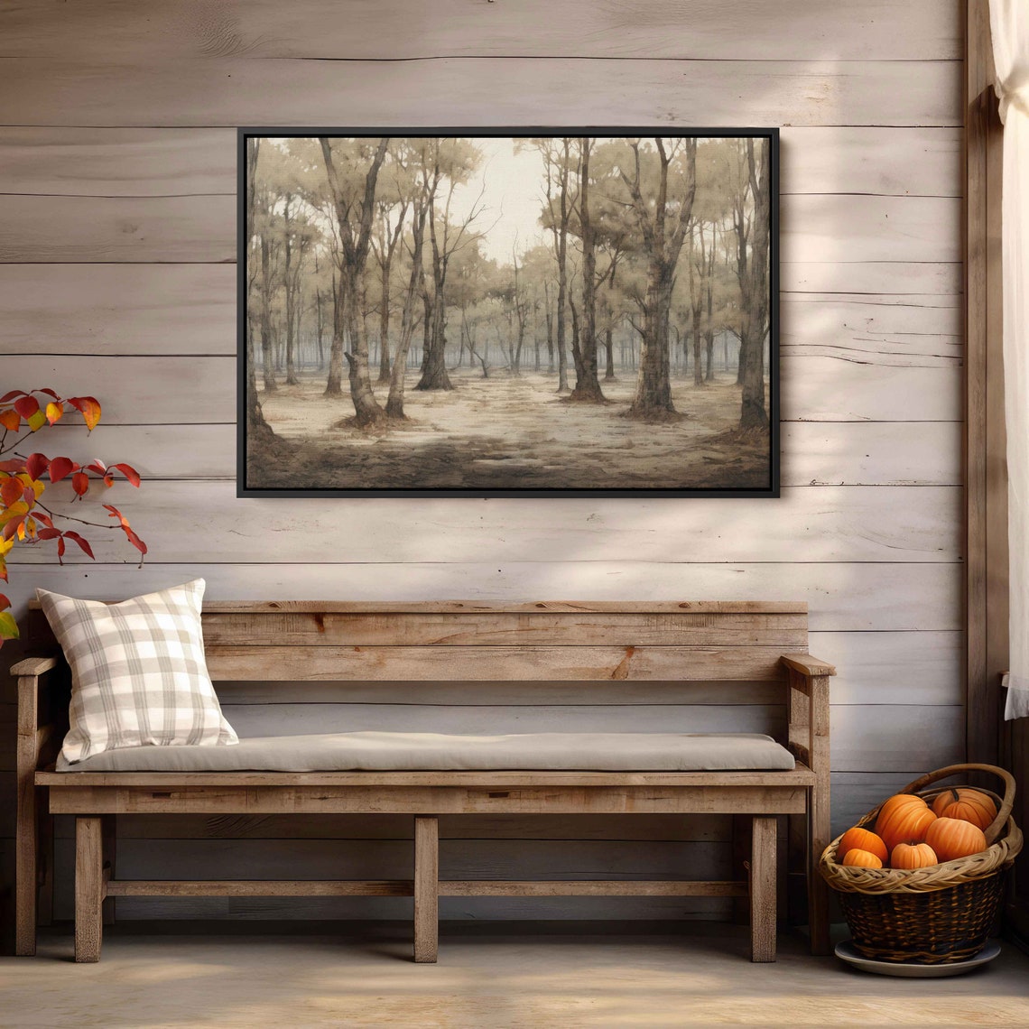 Peaceful Tree Grove Walkway Vintage Neutral Nature Painting Print - Image 3