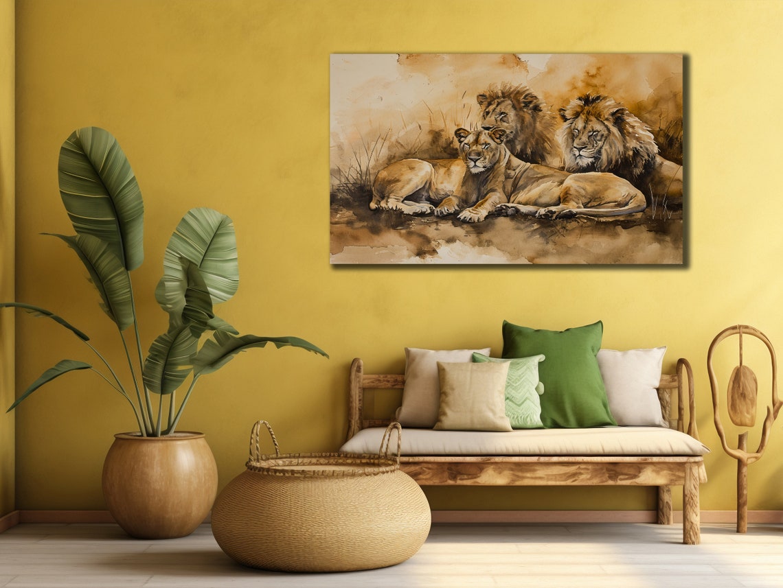 Lion Family Print Lion Painting Art Wall Hanging House Gift Ideas Farmhouse Decor Animal Wall Art Lions Poster Animal Artwork - Image 2