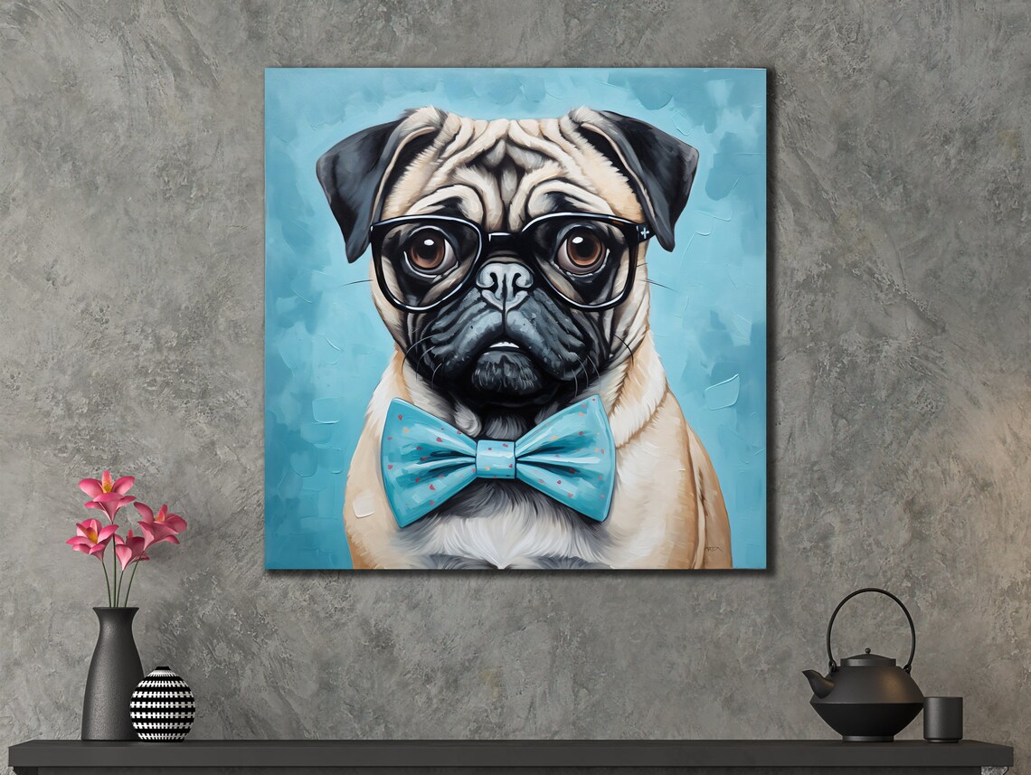 White Bulldog Art Gift For Dog Lovers Colorful Dog Wall Art Home Office Living Room Decor British Bulldog Painting On - Image 3