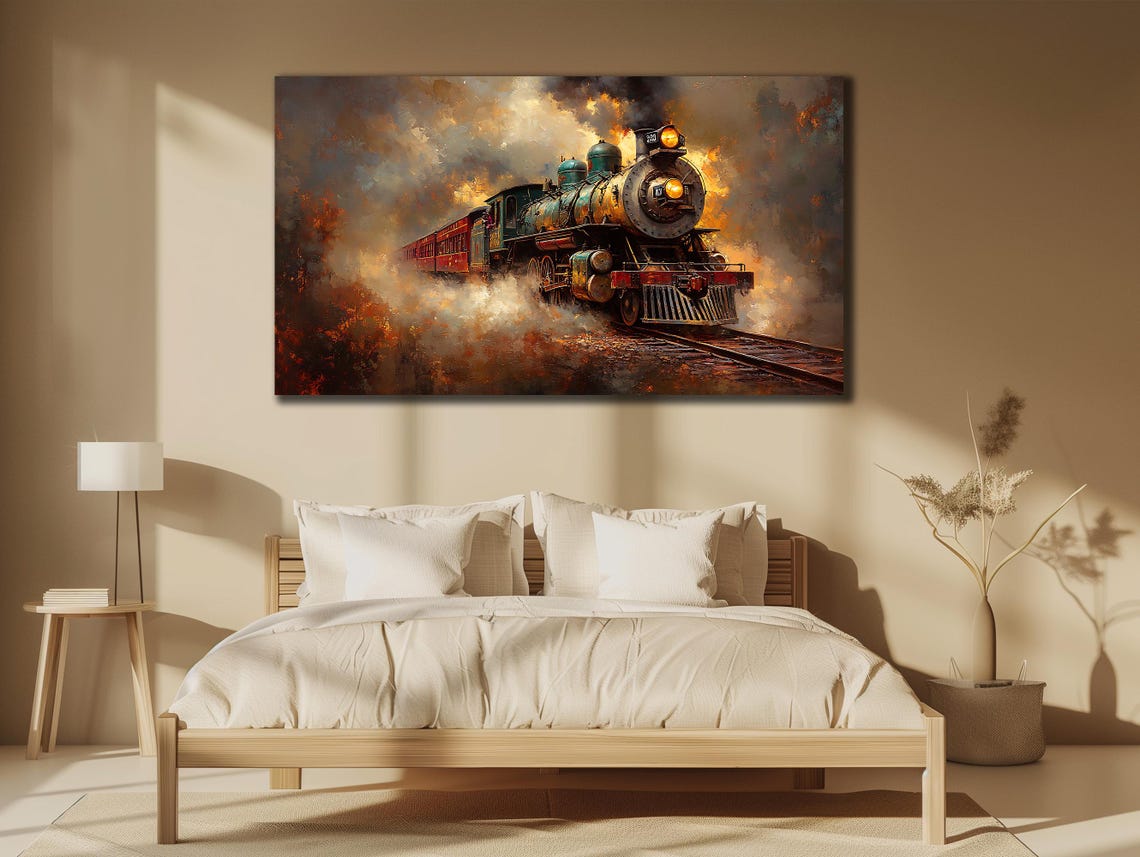 Vintage Steam Locomotive Smoke Dramatic Retro Train Wall Art Print