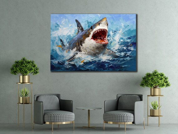 Blue Shark Art Print For Bedroom Decor Shark Wall Art Animal Wall Decor Home Gift Room Wall Decor Animal Print On