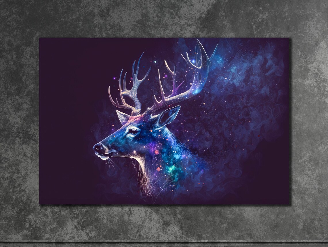 Cosmic Galaxy Deer Stag Head Nebula Dark Purple Wildlife Wall Art Poster - Image 3