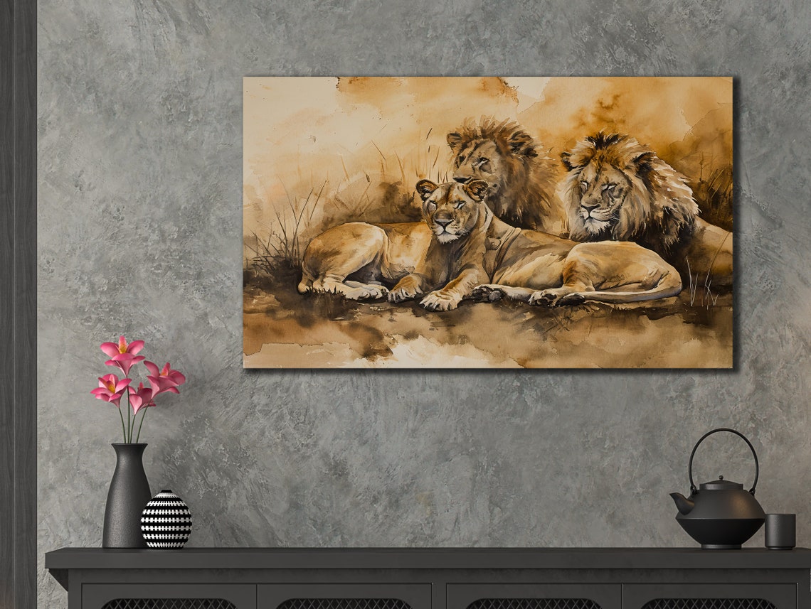 Lion Family Print Lion Painting Art Wall Hanging House Gift Ideas Farmhouse Decor Animal Wall Art Lions Poster Animal Artwork - Image 3